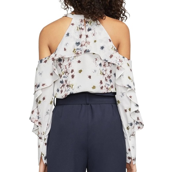 Bcbgmaxazria Celestine Floral Print Cold-Shoulder Top - Off White Combo, Size XS - Picture 3 of 5